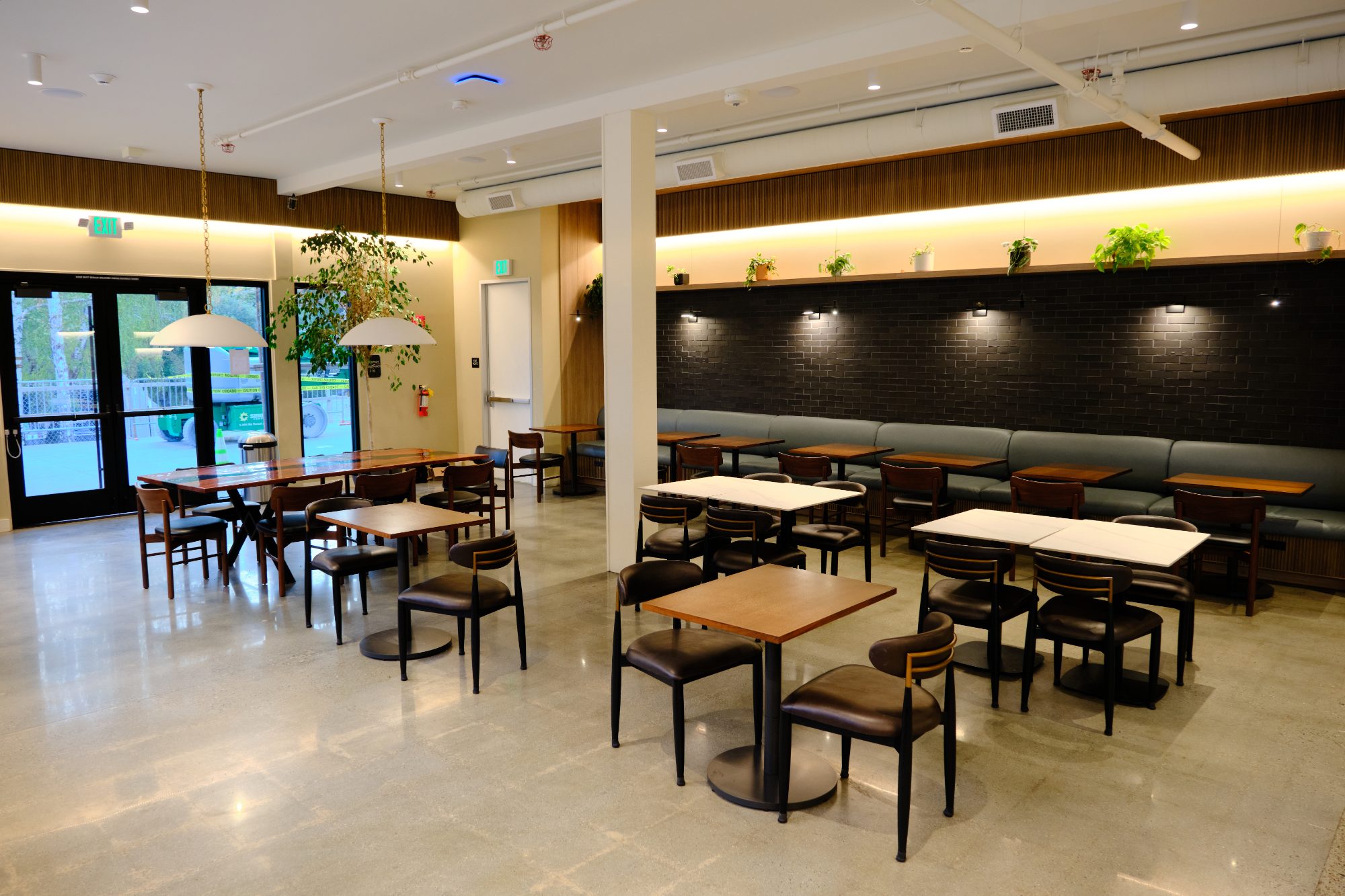 Venture Christian Church Coffee House, seating area with banquette and accent wall
