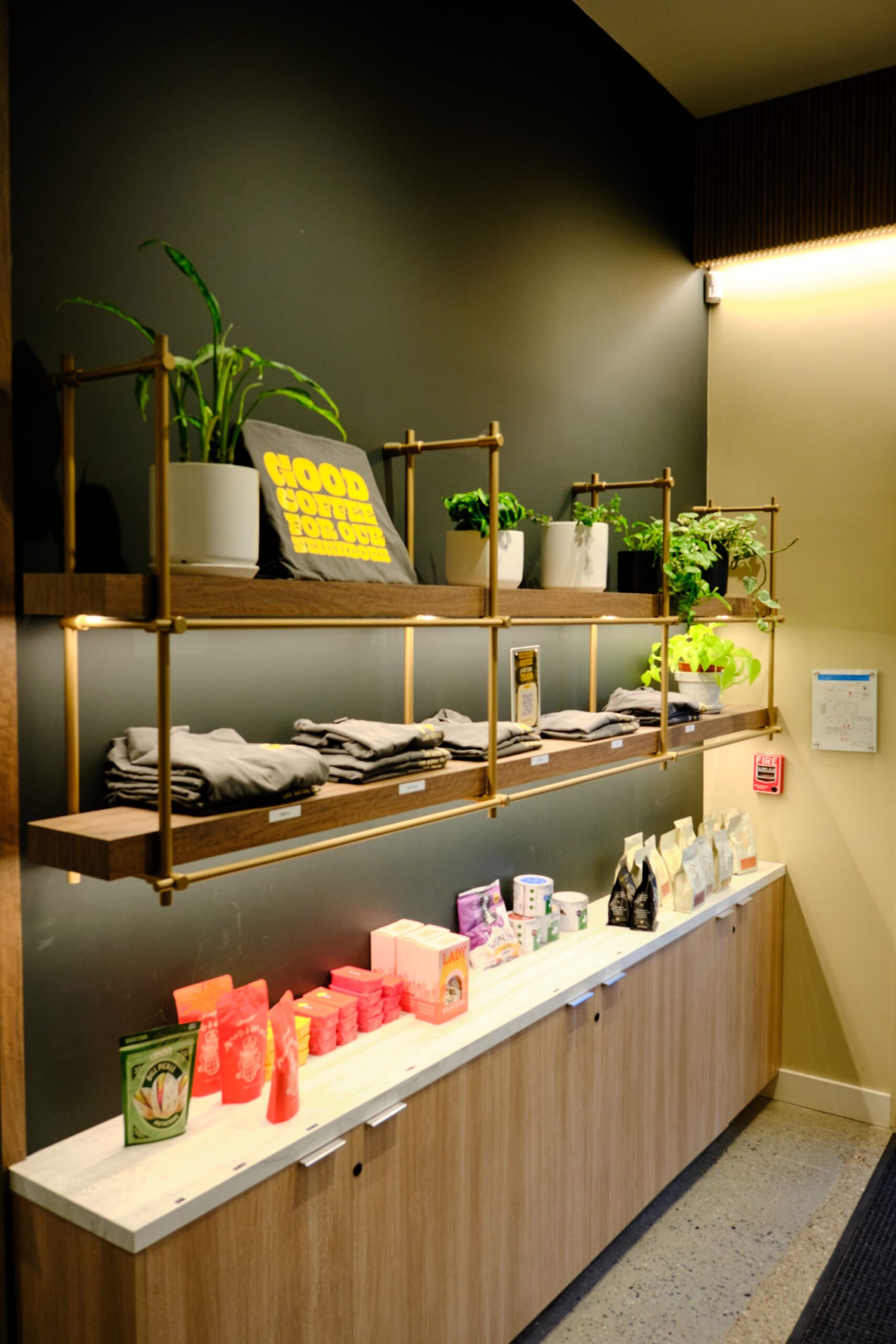 Venture Christian Church Coffee House, display shelving with lighting