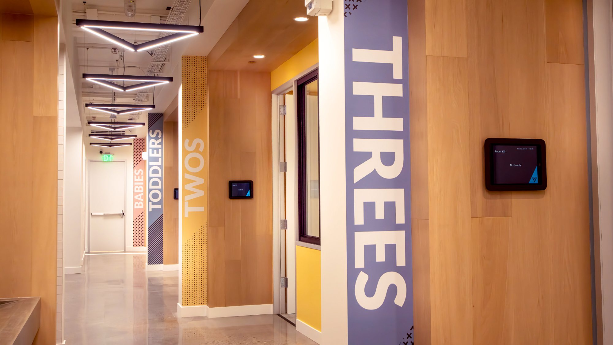 Venture Christian Church Kids Area, classroom entry with room signage